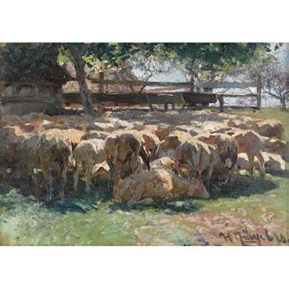 Sheep in a meadow by Heinrich von Zugel