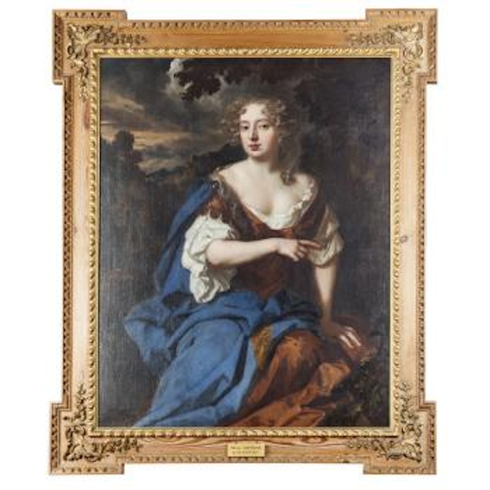 Three quarter length portait of Nell Gwynne in a landscape by Sir Peter Lely