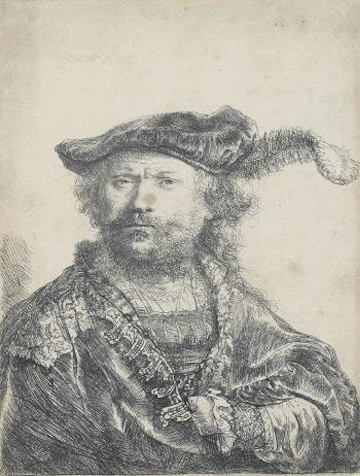 Self Portrait in a Velvet Cap with Plume by Attributed to Rembrandt Harmensz van Rijn