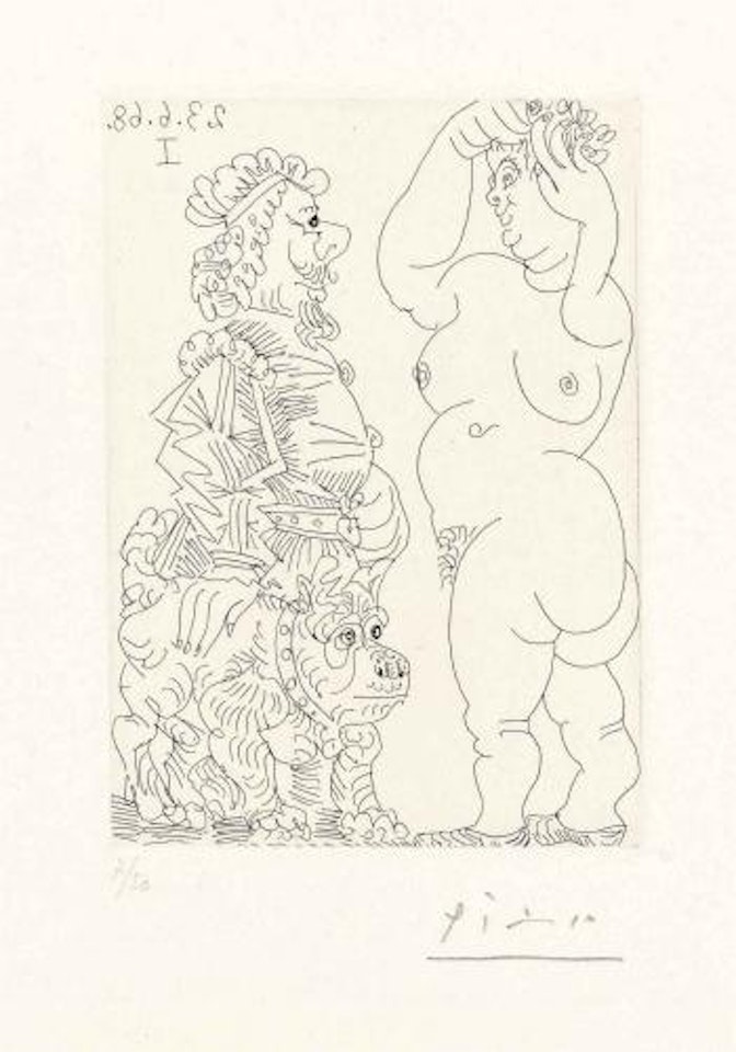 Large Nude, Older Man and French Bulldog, from: Series 347 by Pablo Picasso