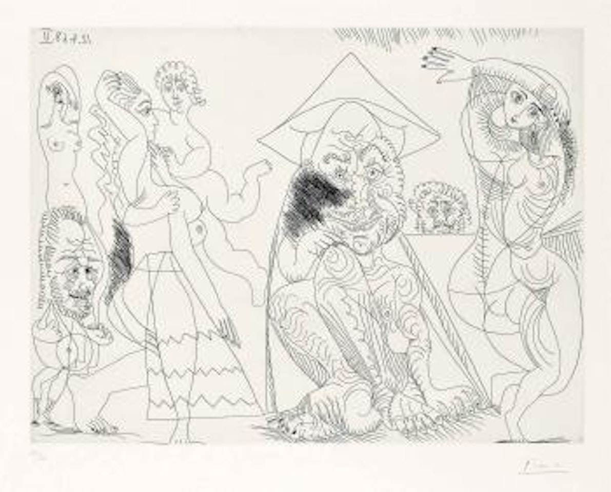 Three Old Men, Three Nudes and Cupid, from: from: SÃ©ries 347 by Pablo Picasso