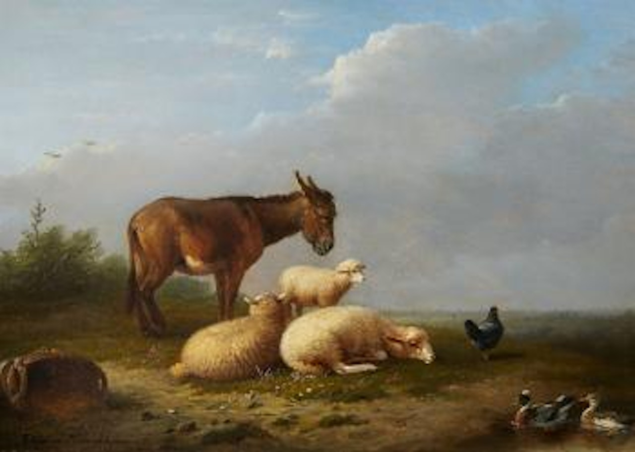 Landscape with a Donkey and Sheep by Eugène Joseph Verboeckhoven