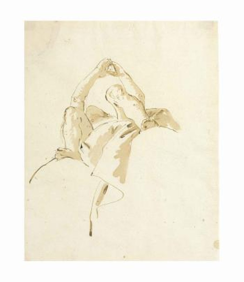 A figure seen di sotto in su, his arms raised above his head by Giovanni Battista Tiepolo