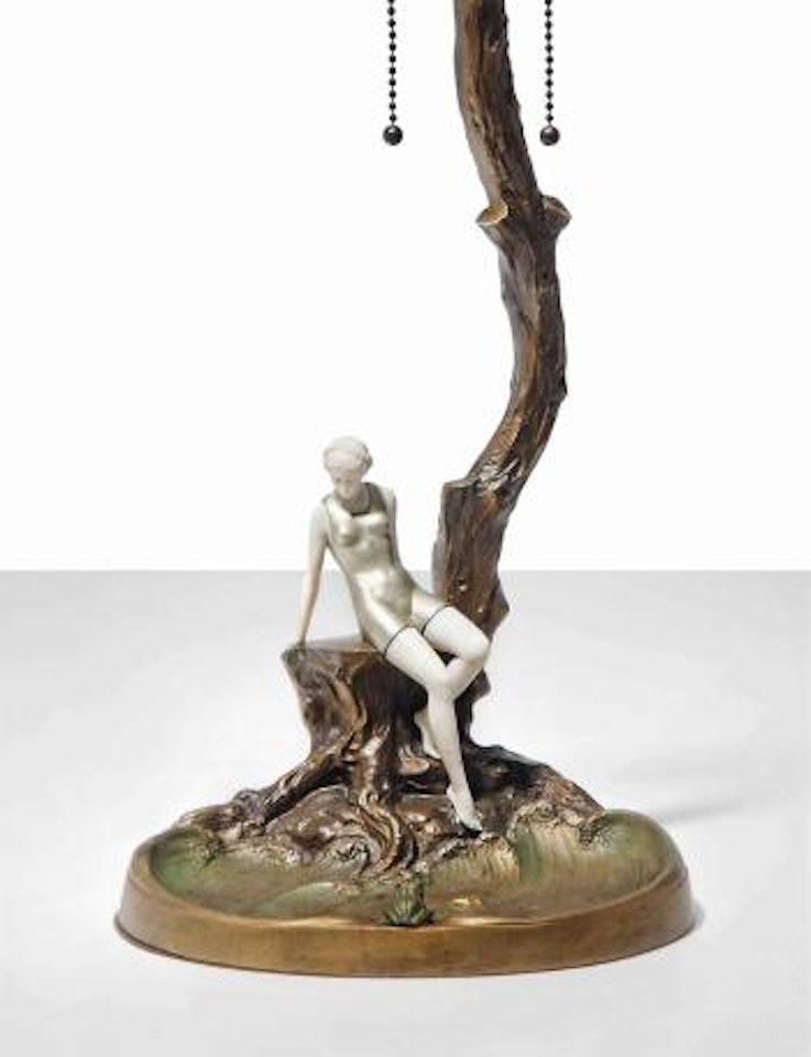 Girl With Frog, A Figural Lamp by Ferdinand Preiss