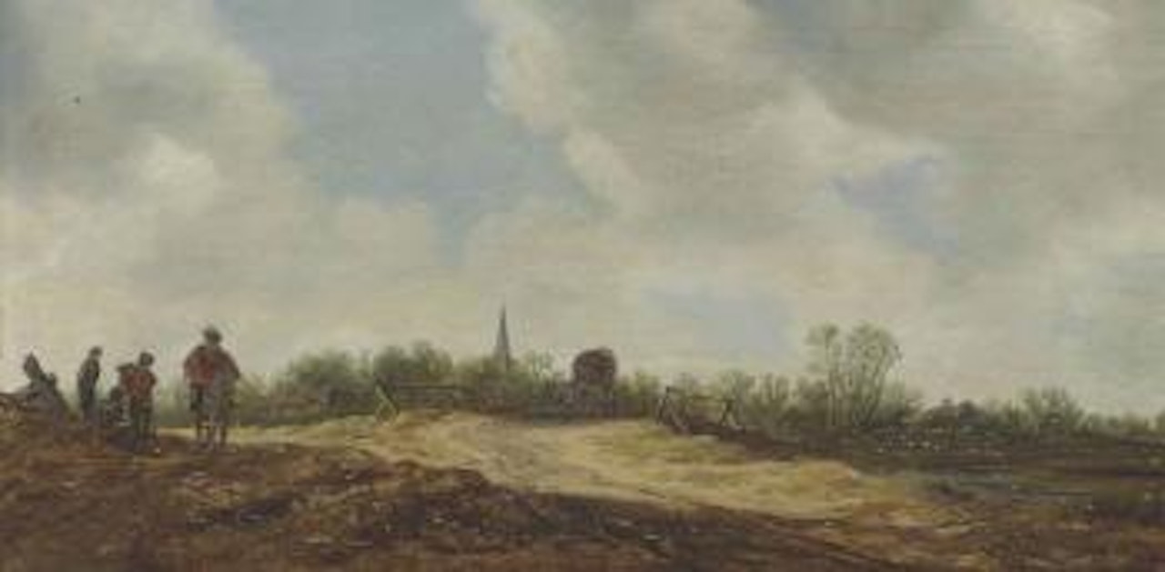 Travelers On a Dune By a Bridge, a Village Beyond by Jan van Goyen