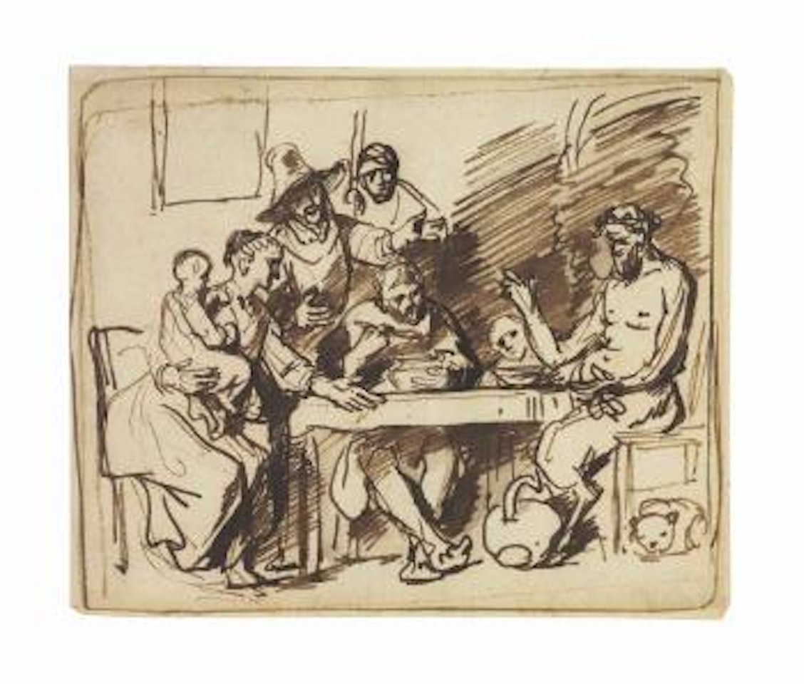 The satyr and the peasants by Attributed to Rembrandt Harmensz van Rijn