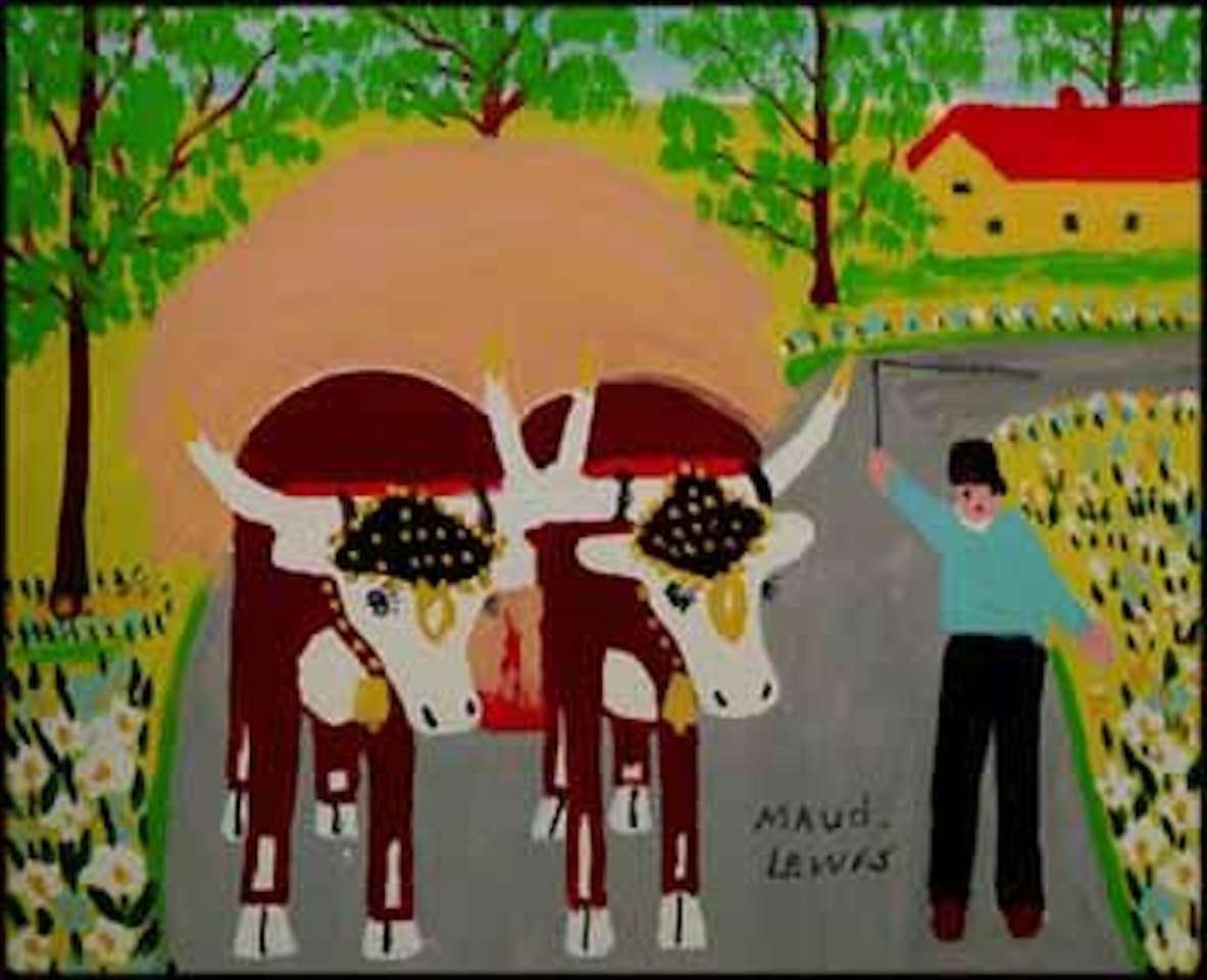 Team of Oxen Hauling Hay by Maud Lewis