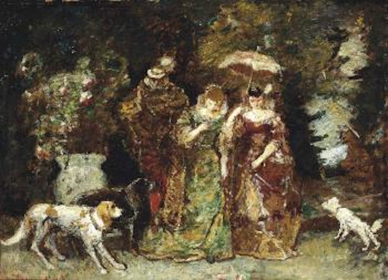 A gathering in the woods by Adolphe Monticelli