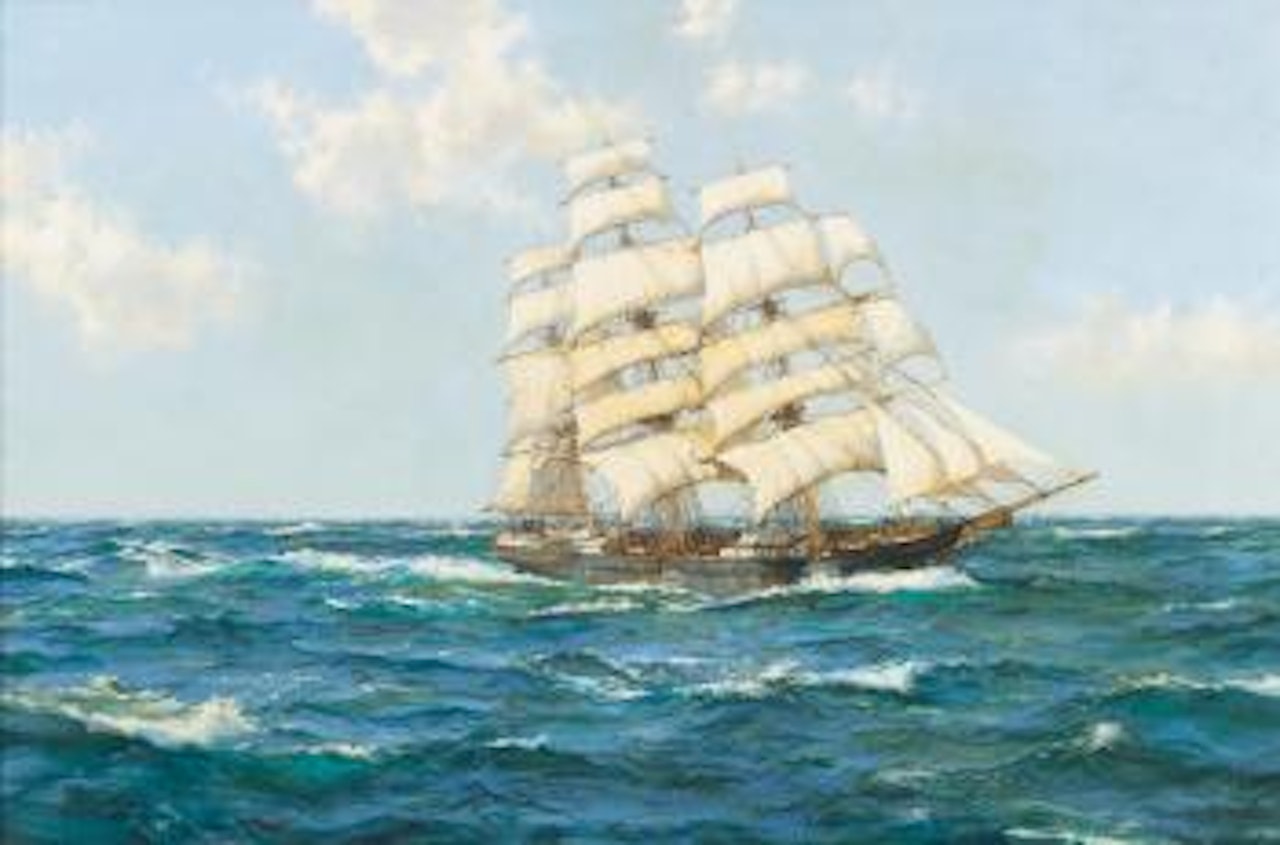 Blue Skies; The Shun Lee, 1866 by Montague Dawson
