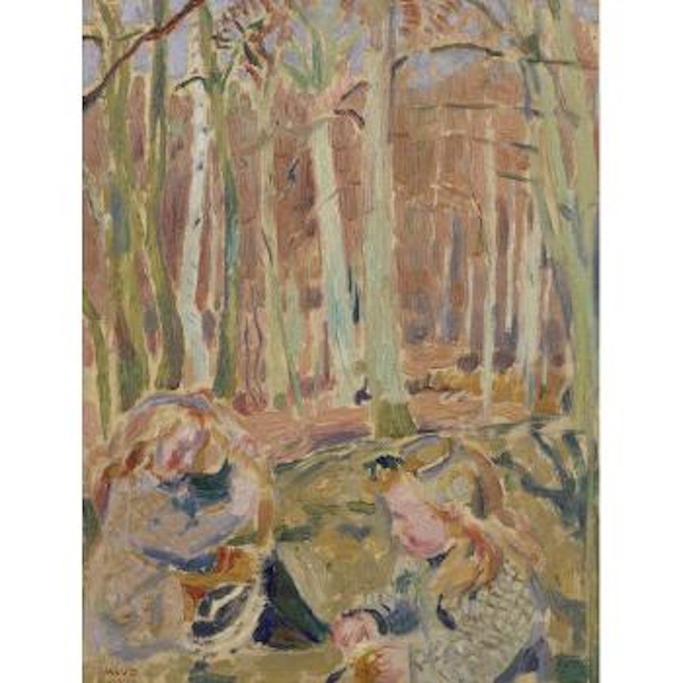 Les enfants jouant dans la forêt, étude en rose et jaune by Maurice Denis