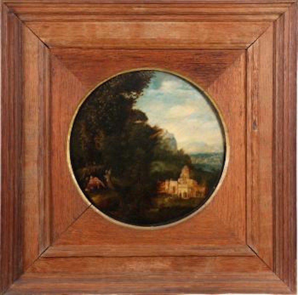Landscape with figures by Herri met de Bles