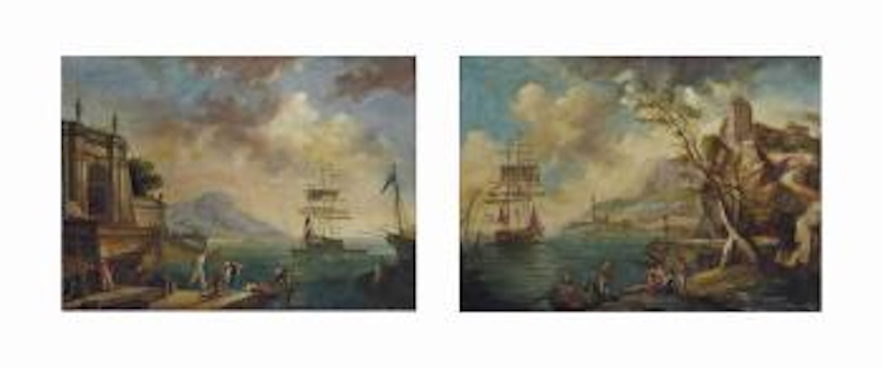 Pêcheurs Au Petit Matin; Et Un Port En Fin Daprès-midi by Claude Joseph Vernet