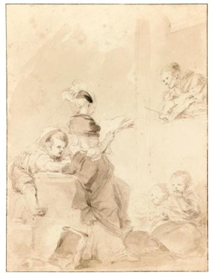 A woman reading to children, a man looking on by Jean-Honoré Fragonard