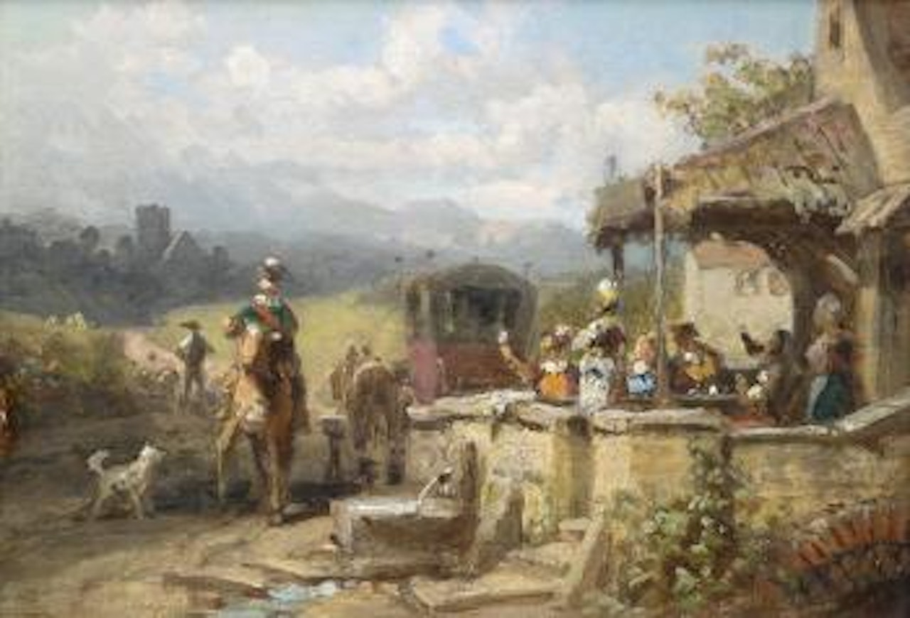 Gesellschaft vor einem Wirtshaus by Carl Spitzweg