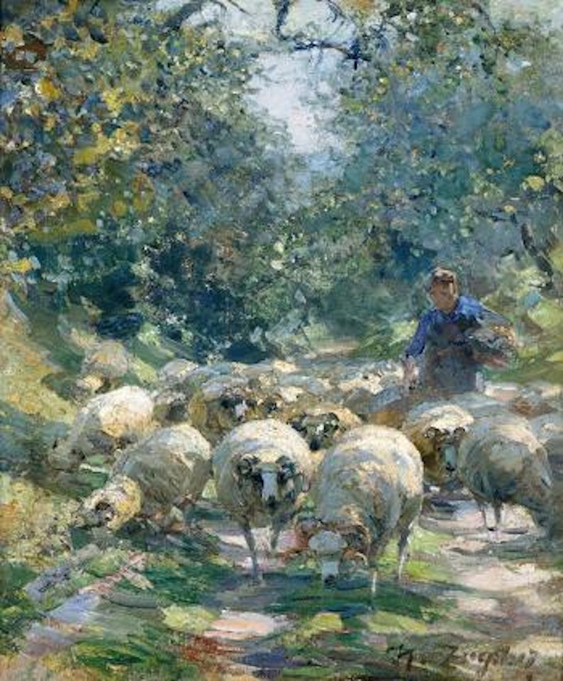 Schafherde im Hohlweg by Heinrich von Zugel