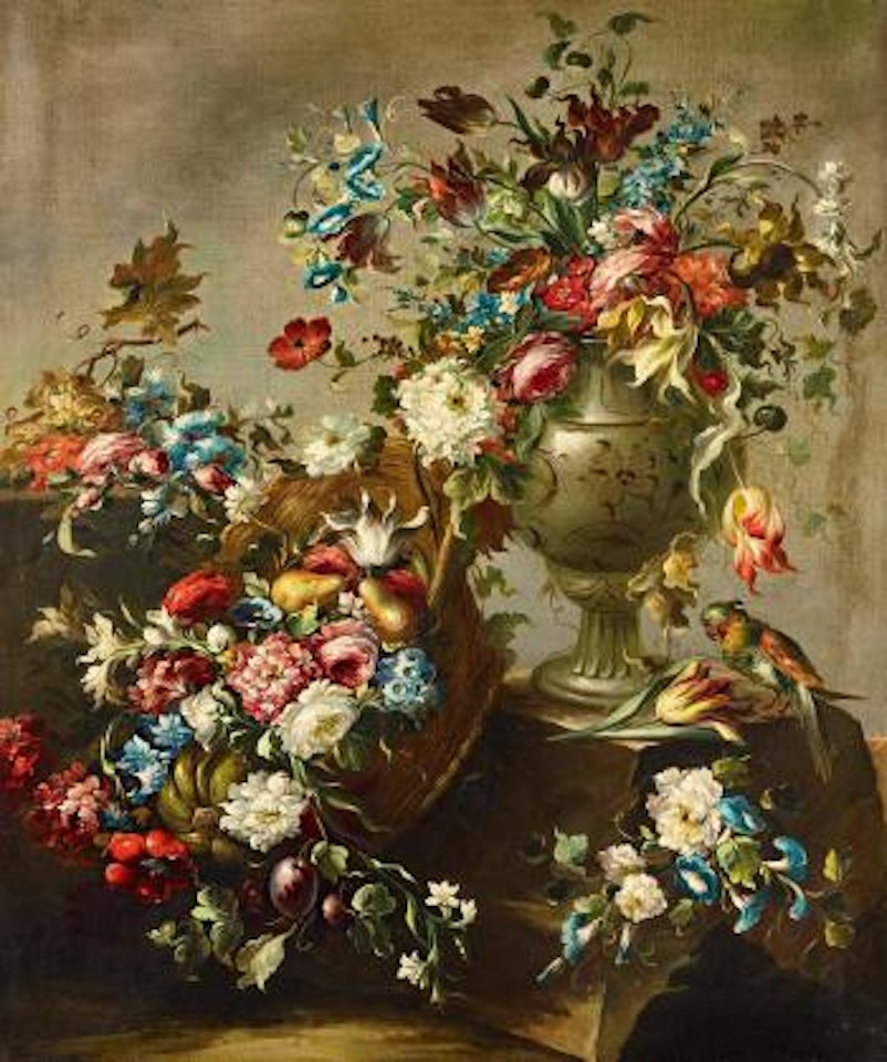 Flower Still Life with Parrot by Francesco Guardi
