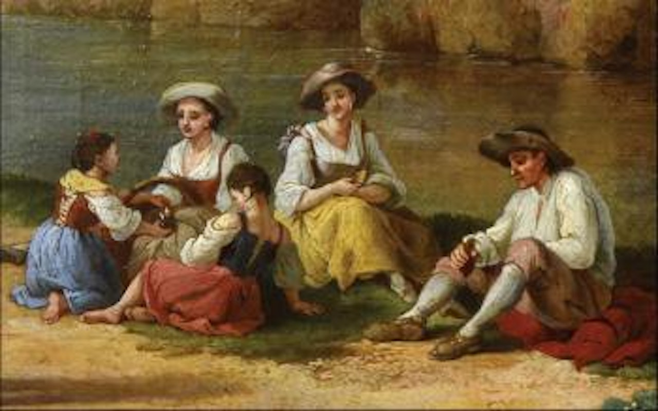 La halte des chasseurs au bord de la rivière près de Vaucluse by Jacob Philipp Hackert