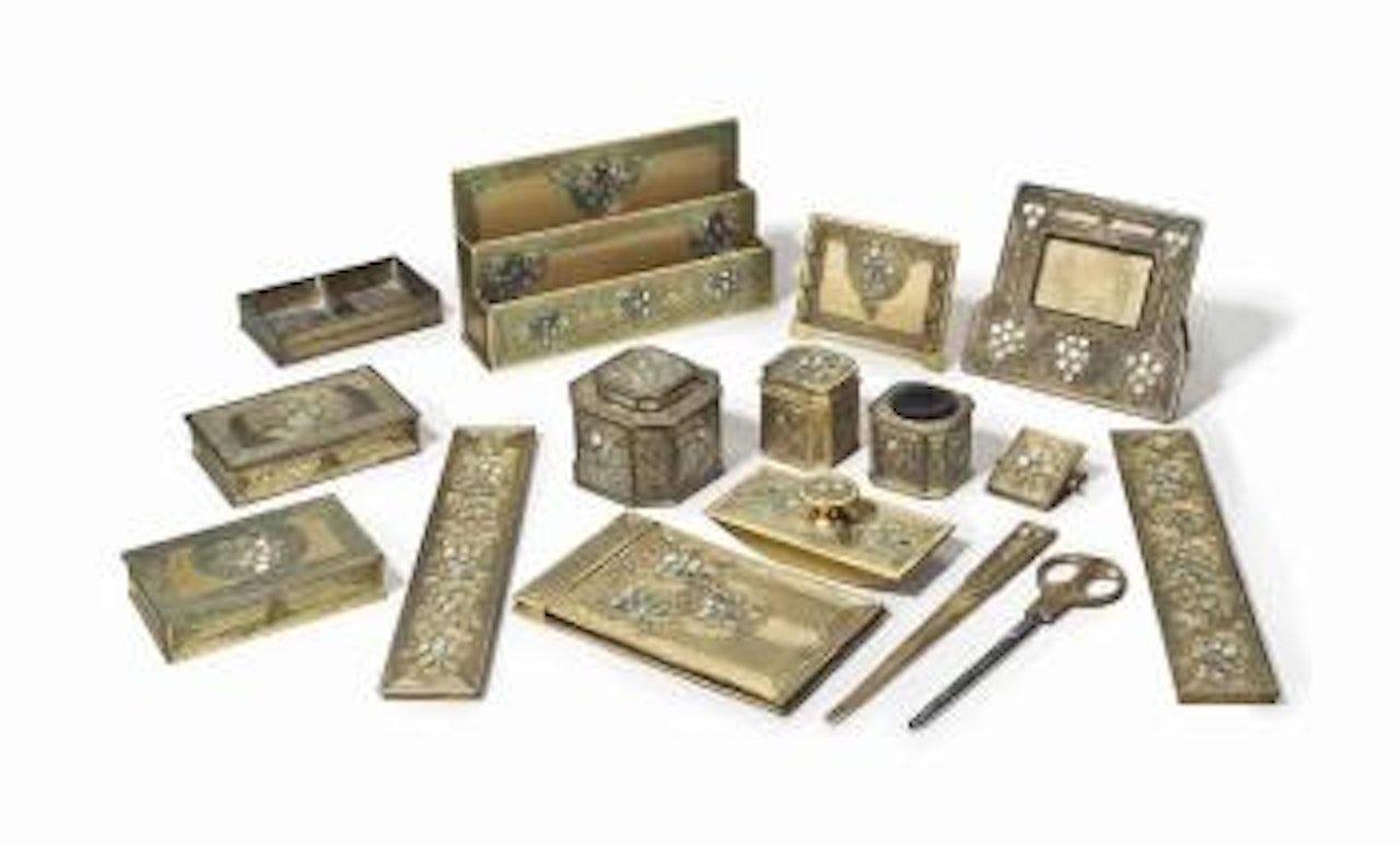 A Fifteen-piece Desk Set In The Abalone Pattern by Tiffany Studios