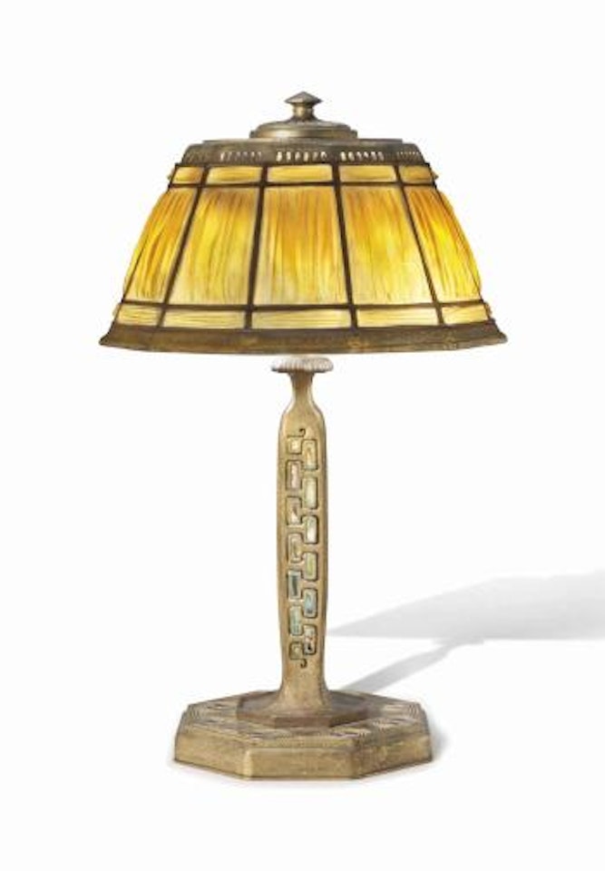 A Linenfold Desk Lamp In The Abalone Pattern by Tiffany Studios