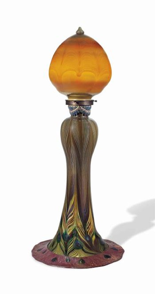 A Peacock/Scarab Table Lamp by Tiffany Studios
