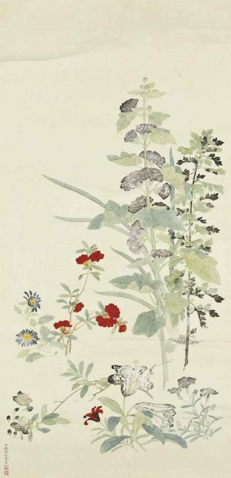 A variety of flowers and leaves by Chinese School