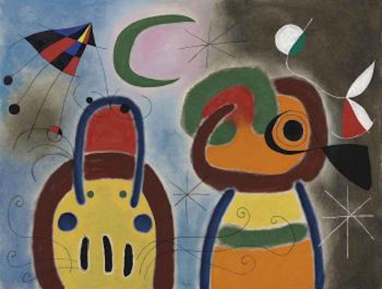 L'Oiseau au plumage déployé vole vers l'arbre argenté by Joan Miró