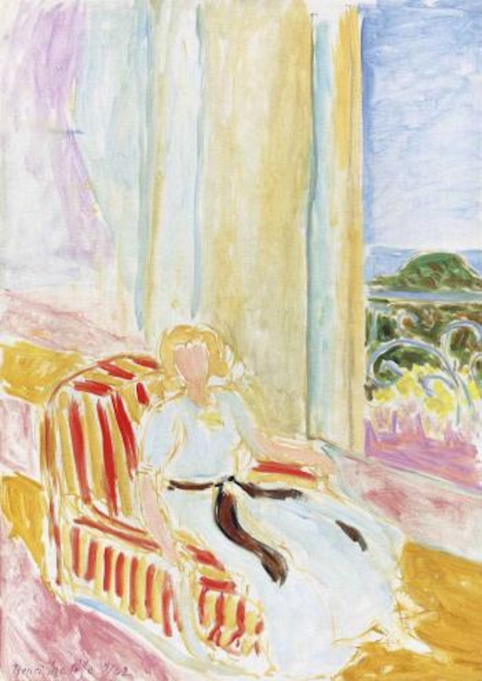 Jeune fille en robe blanche, assise près de la fenêtre by Henri Matisse