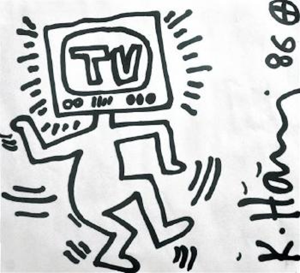 Man with television head by Keith Haring