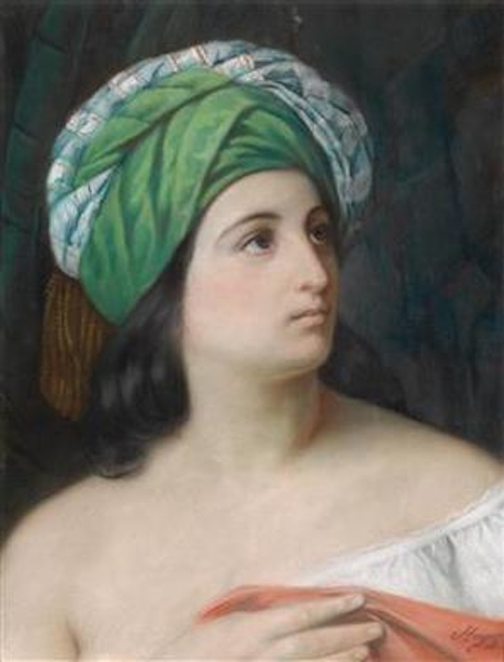 A portrait of a girl with an oriental headdress by Francesco Hayez