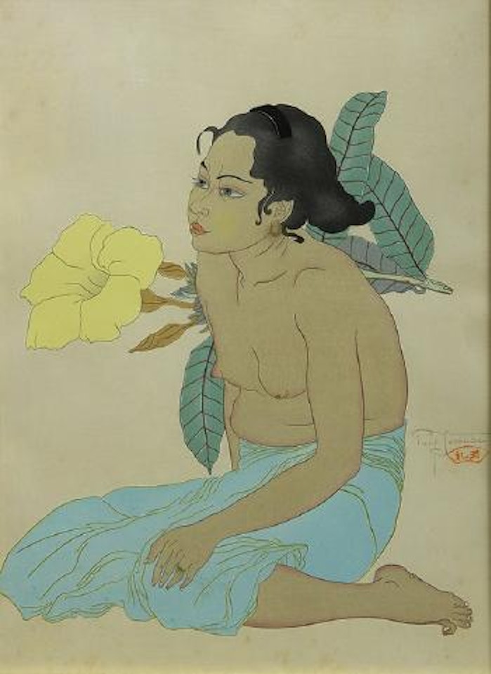 Jeune Fille de Saipan et Fleurs D`Hibiscus Marianes by Paul Jacoulet