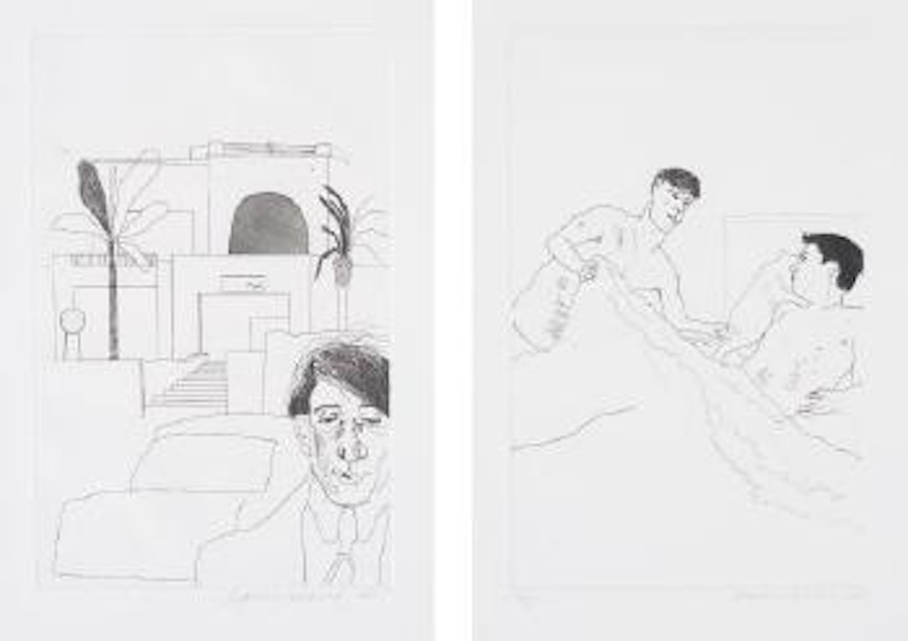 Portrait of Cavafy II; and plate 5, from Illustrations for 14 Poems by C.P. Cavafy by David Hockney