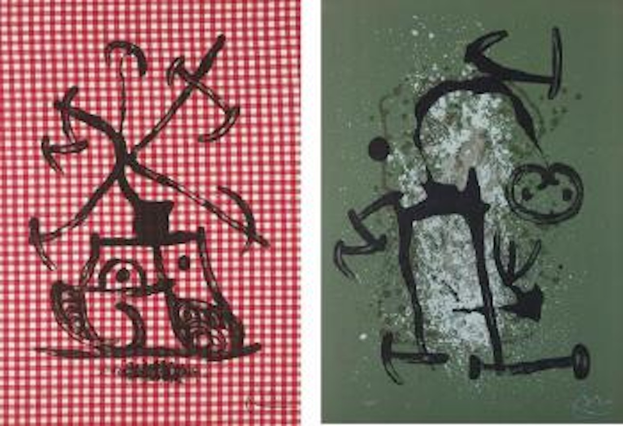 La dame aux damiers; and L'Illetré vert by Joan Miró