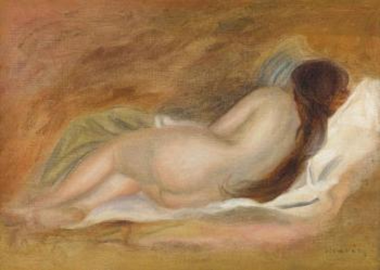 Nu couché, vu de dos, sur fond ocre by Pierre-Auguste Renoir