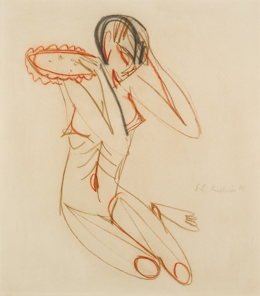 HOCKENDE TÄNZERIN MIT TAMBURIN (KNEELING DANCER WITH TAMBOURINE) by Ernst Ludwig Kirchner