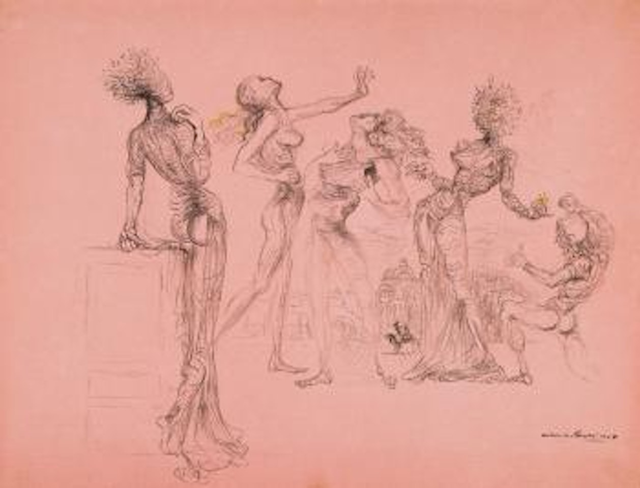 Cinq Personnages Surréalistes: Femmes À Tête De Fleurs, Femme À Tiroirs (Évocation Du jugement De Paris) by Salvador Dali