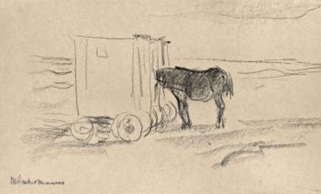 Badekarren Und Pferd Am Strand Von Noordwijk by Max Liebermann