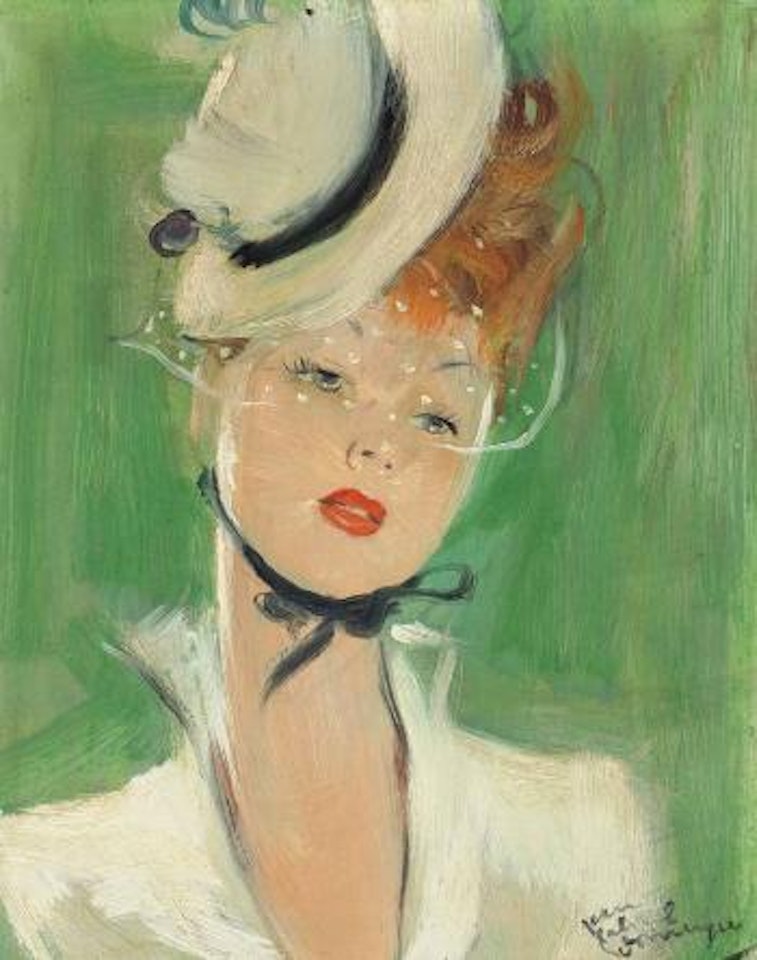 Elégante au Chapeau Blanc by Jean Gabriel Domergue