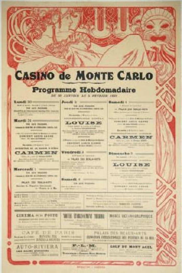 Casino de Monte-Carlo - Programme Hebdomadaire du 30 janvier au 5 février 1922 by Alphonse Mucha