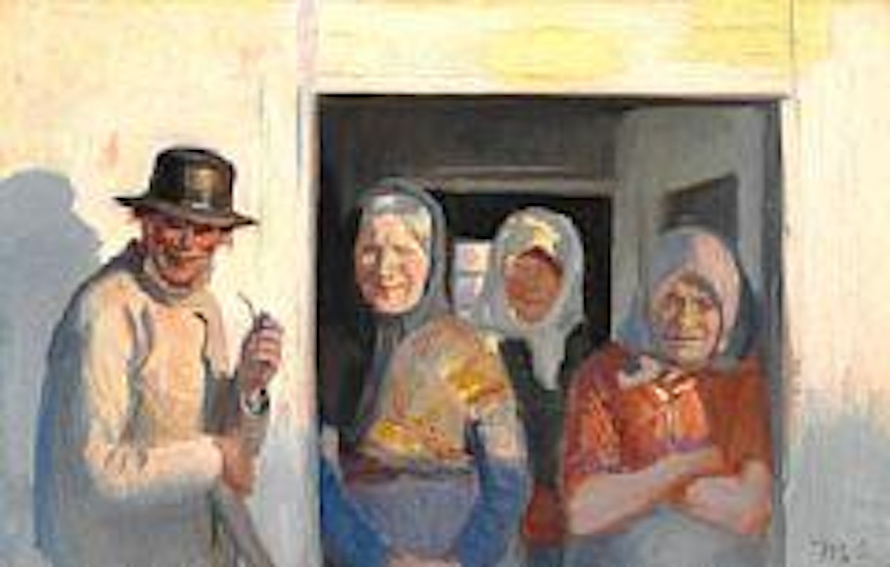Fru Krøyer går forbi Kristoffers hus.  Mrs Krøyer passes Kristoffer's house.  Study by Michael Ancher