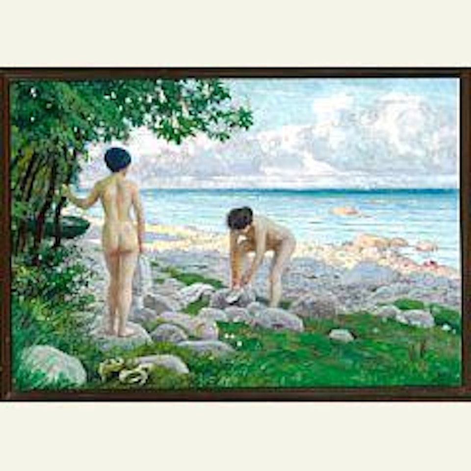 Two girls on Hornbæk beach before the swim by Paul Fischer