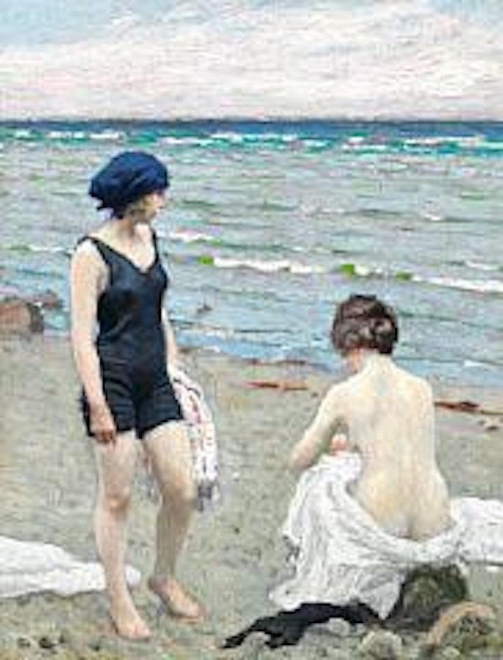 Two girls on the beach by Paul Fischer