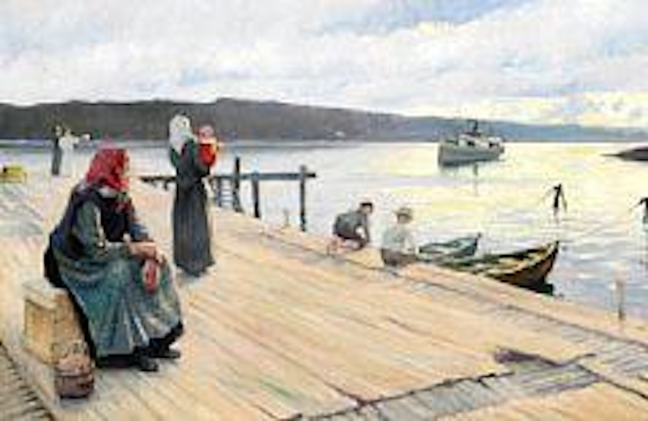 The steamship Moss from Kristiania (Oslo) arriving at Hvidsten.  1893 by Paul Fischer