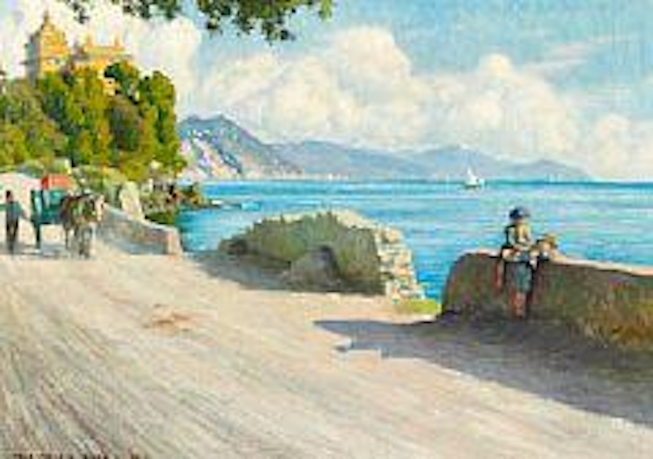 Coastal scene from Rapallo, Italy by Paul Fischer