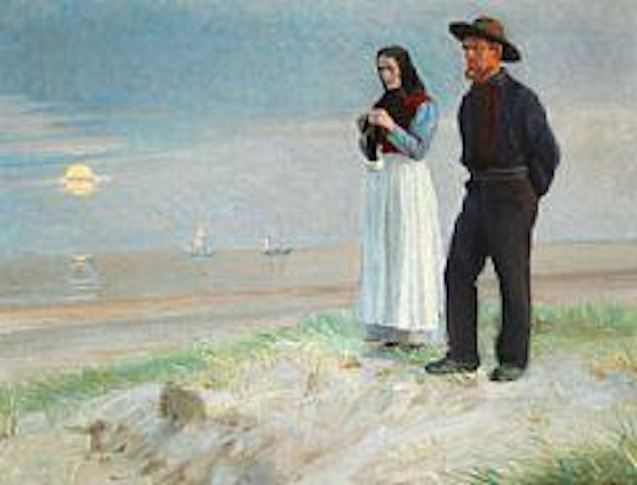 A fisherman and his wife on the beach, sunset by Michael Ancher