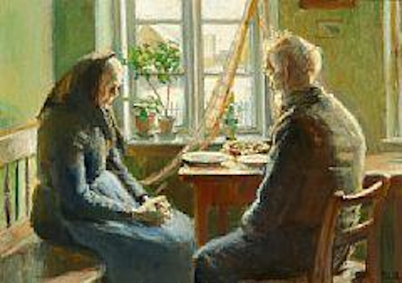 Bordbøn.  The grace.  A fisherman and his wife are saying grace before the meal by Michael Ancher