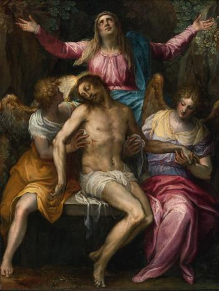 The Virgin and Christ at the tomb with two angels by Italian School