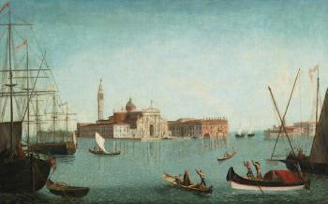 Venice, A View of The Island of San Giorgio Maggiore with Gondolas and Larger Shipping Vessels in The Foreground by Michele Marieschi