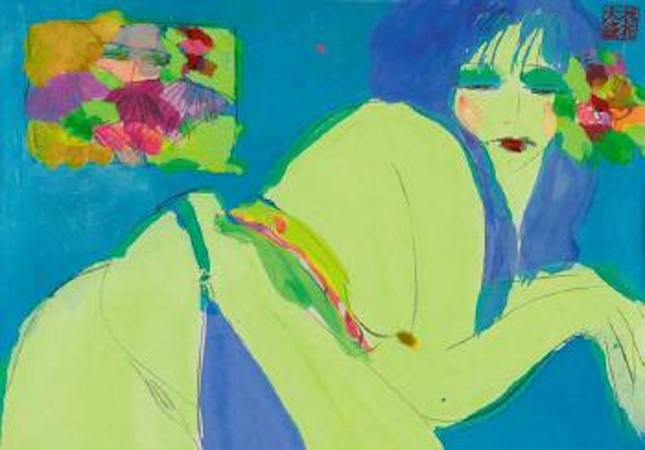 Nude Pose. Beauty Among the Flowers by Walasse Ting