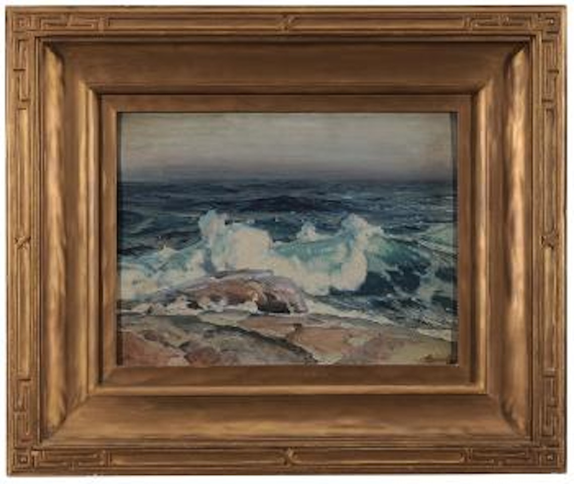 Waves crashing on a rocky coast by Frederick Judd Waugh