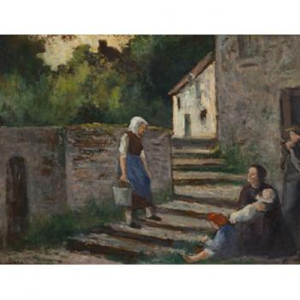 Rolleboise, conversation devant la chaumière by Maximilien Luce